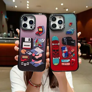 3D textured phone case – gradient iridescent matte finish, fits iPhone 13/14/15/16 Pro Max, retro puzzle prints, unique cartoon designs, avoid duplicates!
