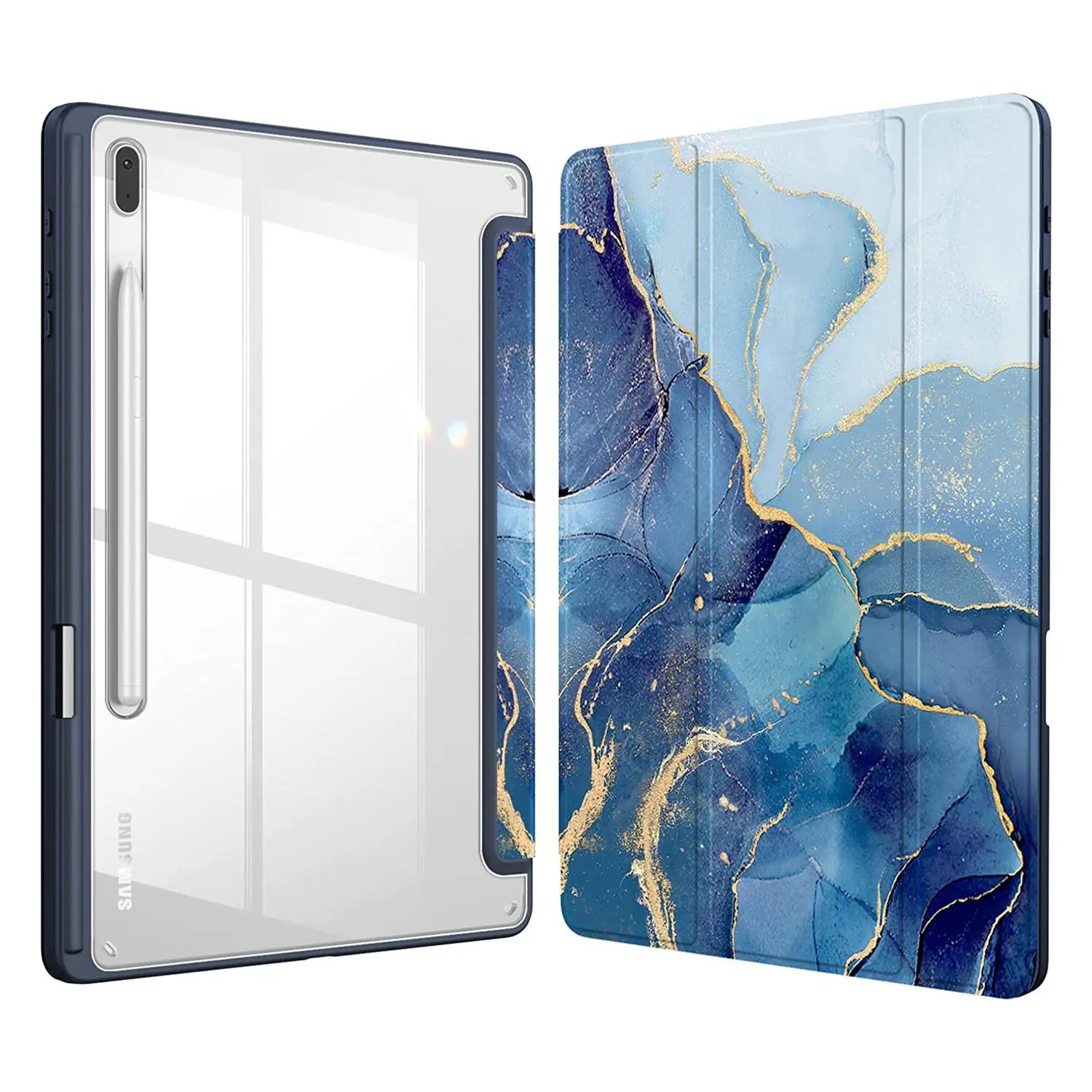 PadShield Sturdy Marble Texture Anti-Bend Durable Acrylic Tablet Protect Cover - Shockproof Rugged Protection Case with Pen Slot, for Samsung Tab S10 FE Plus, S11, S11 Ultra