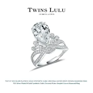 TWINSLULU TSS7137  WATER DROP CROWN RING elegant personal design Female Fashion Accessories Daily wearing jewelry For Evening Party Brithday Anniversary gift