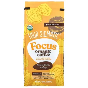 Four Sigmatic Focus, Organic Coffee with Lion's Mane Mushroom & Yacon, Whole Bean, Dark Roast, 10 oz (283 g)