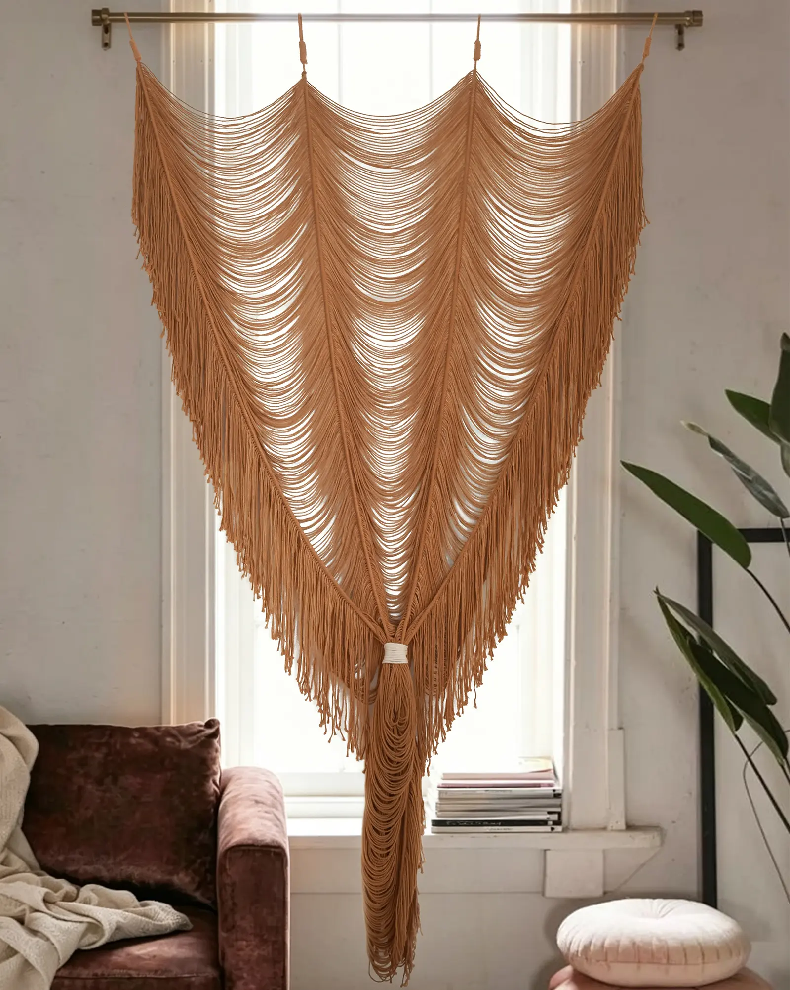 Macrame Curtain Boho Curtain Doorway Window Wedding Backdrop Arch,Closet Room Divider 59" W x 75" H