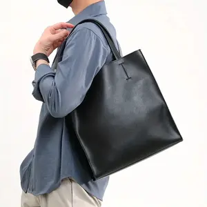 [Men's Fashion Tote Bag] Men's Fashion Large Capacity Tote Bag with Inner Lining, Shopping Handbag for Travel, Commuting, Back to School Season and Daily Use