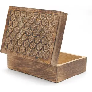 Carved  Mango  Box with Lid - Medium Burnt  Box -  Decorative Box with Lid for Use As Memory BoxKeepsake BoxPhoto Storage Boxand  - 10.5" x 7.5" x 4"