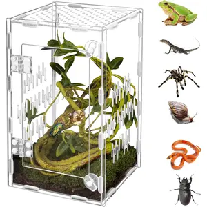 Reptile Terrarium Easy Assembly, 360° Clear & Keep Pet Secure Design for Jumping Spiders, Tarantulas, Geckos Scratch-Resistant Large Ventilated Habitat Terrarium for Arachnids 9.8*5.9*5.9in