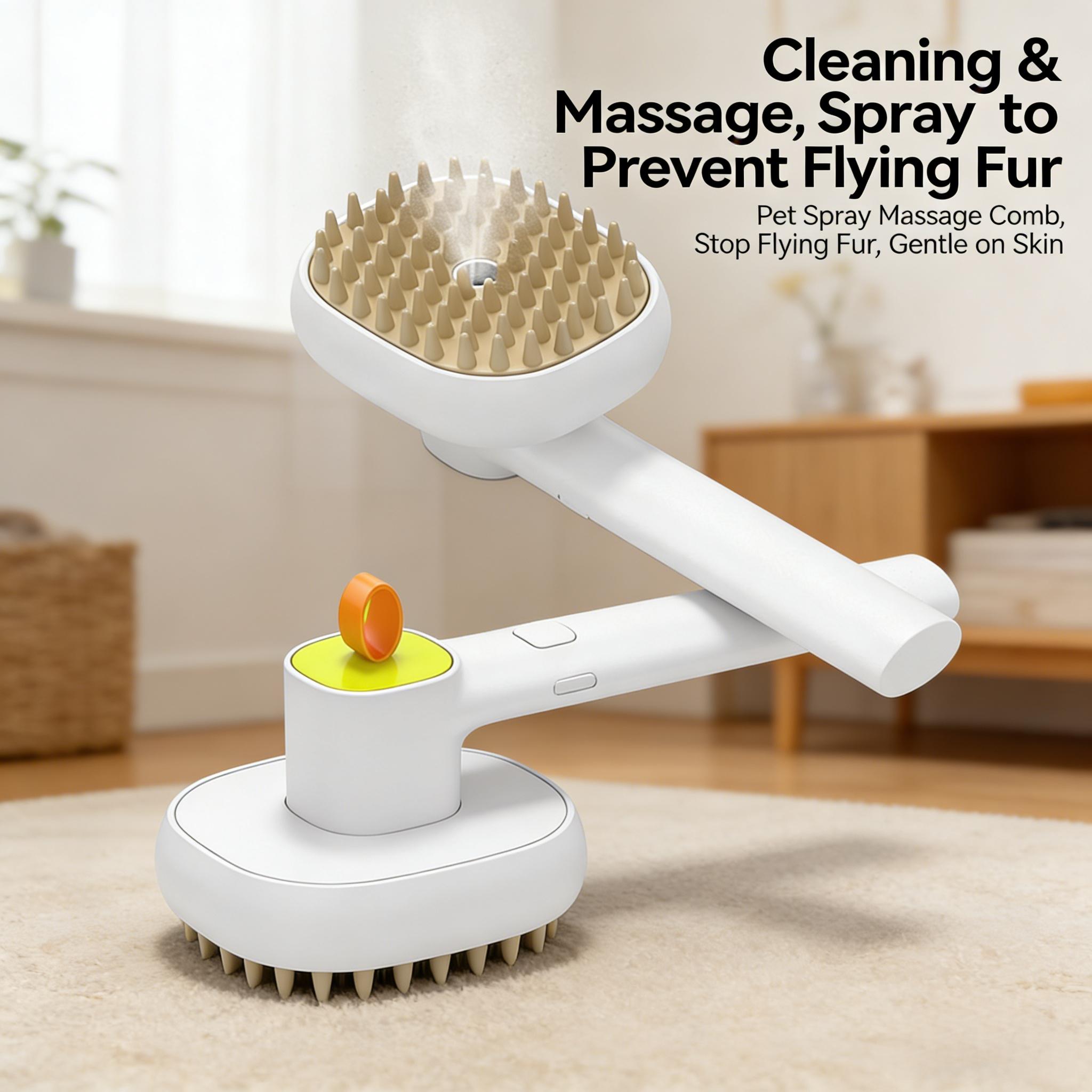 Pet Dogs and Cats  Pet Soft Bristle Massage Spray Comb Fur Care Silicone Pet Spray Comb Pet Grooming Cleaning Supplies Hassle-free Household Cleaning Pet Deshedding Brush  Remove Loose Undercoat Fur Flying Fur cat stuff for indoor dogaccessories pet stuff