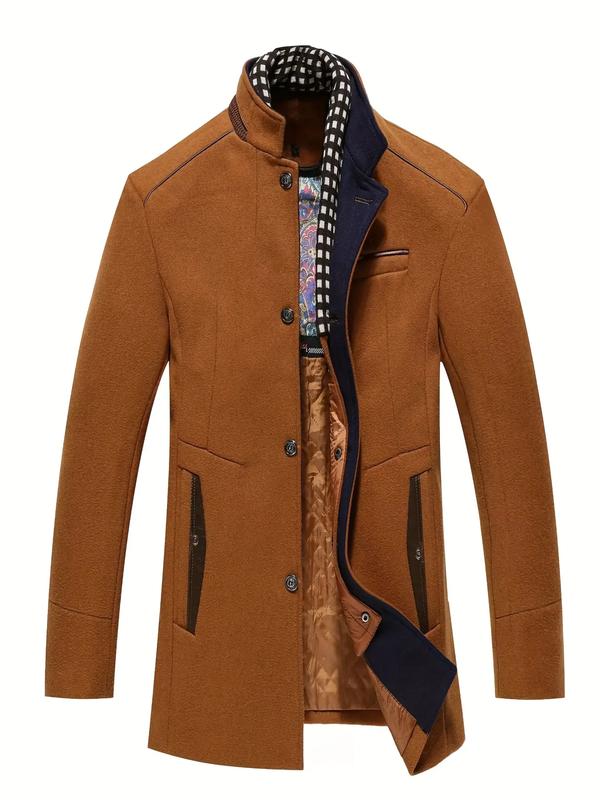 Men's Winter Overcoat Casual Warm Jacket Detachable Collar Thickened Autumn and Winter Coat with Pockets Non-Stretch Fabric Coat for Men Jacket