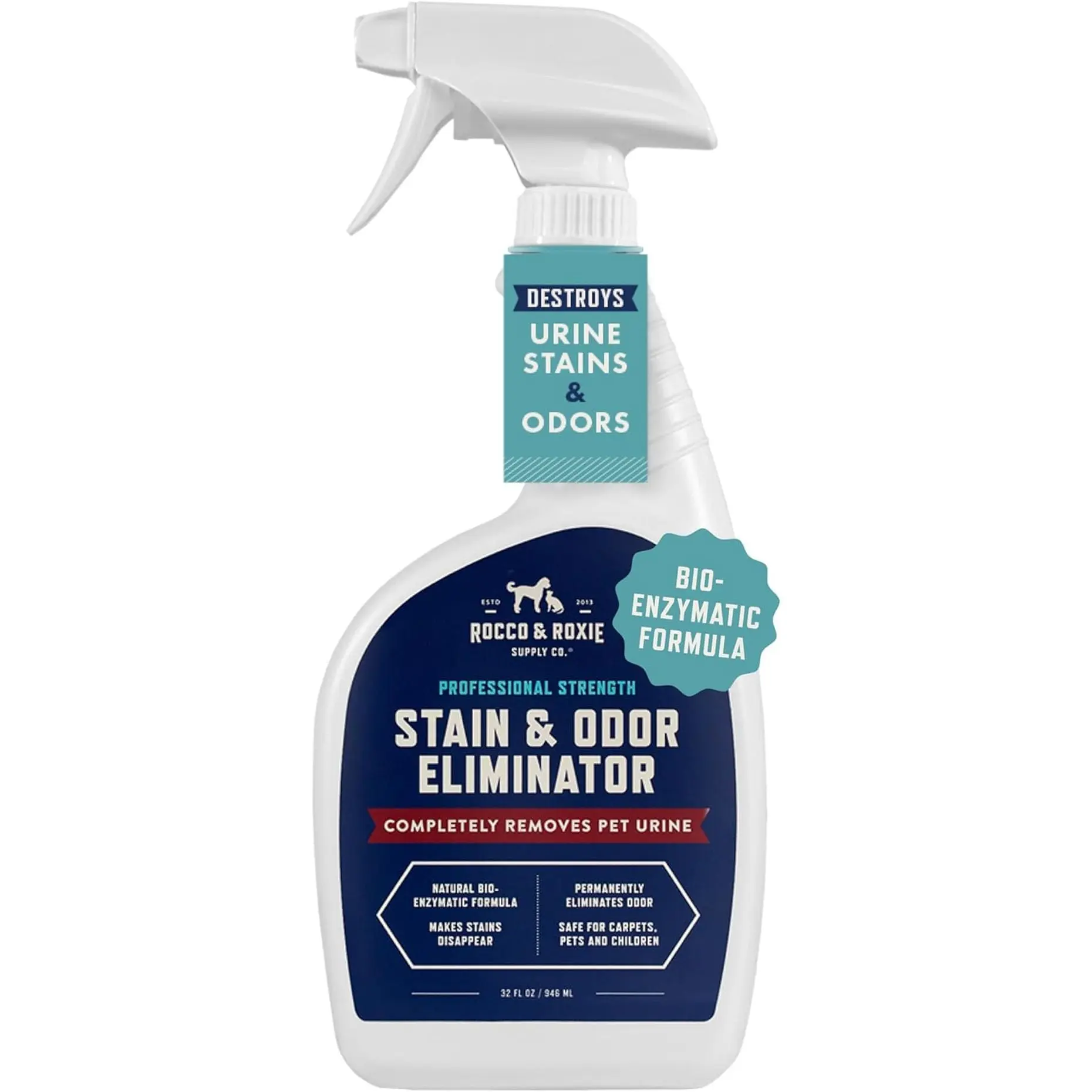 32 fl oz Pet Bio-Enzymatic Stain Remover & Deodorizer Liquid - Natural, Chlorine-Free, Color-Safe Carpet Cleaner, Permanently Eliminates Odor, Safe Cleanup for Cats & Children, Single Item, Enzyme-Activated