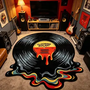Vintage Vinyl Record Shaped Rug, American Rock Style Living Room Bedroom Mat, Easy Care Non-Slip Washable Carpet, Music Lover Essential, Round Rug