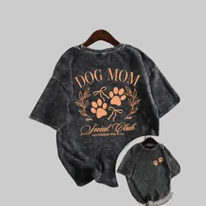 Vintage-Style Soft T-Shirt for Women Featuring Anime And Dog Mom Graphics - a Casual, Loose-Fitting Top with Short Sleeves, Round Neck, Paw Print, And Social Lettering, Perfect for Spring