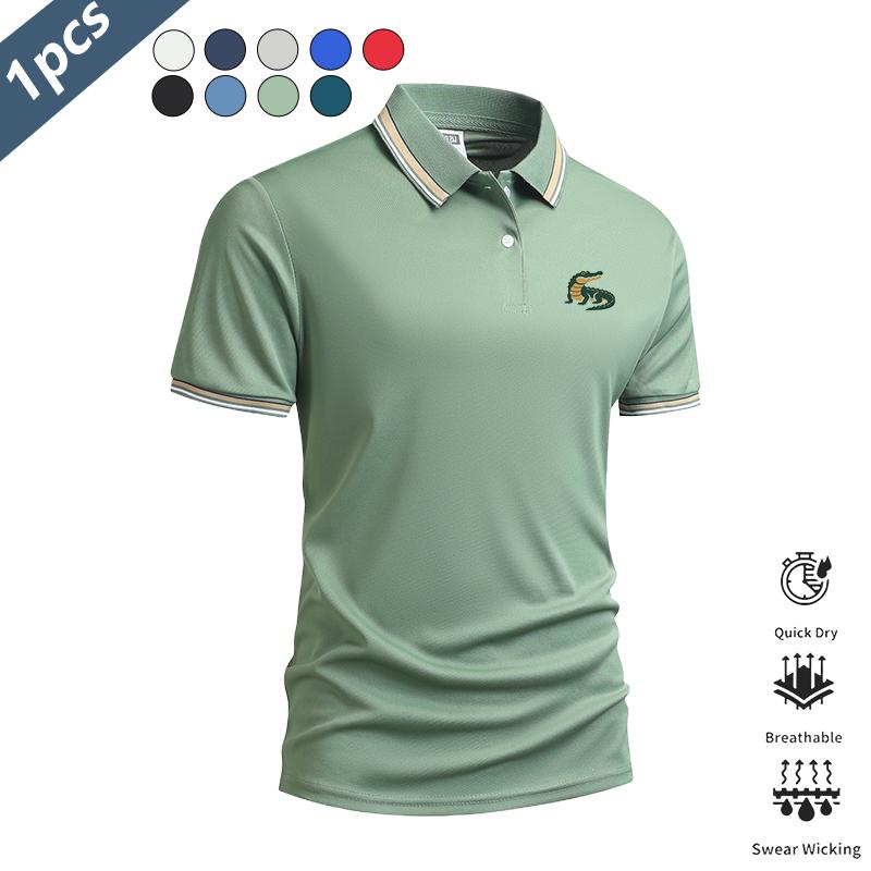 Men&rsquo;s 5-pack alligator print polo shirts&mdash;lightweight, quick-drying, breathable summer short-sleeve collared T-shirts for business casual wear. Suitable for commuting, everyday wear, and light business outfits; pairs well with dress pants and casual trouse