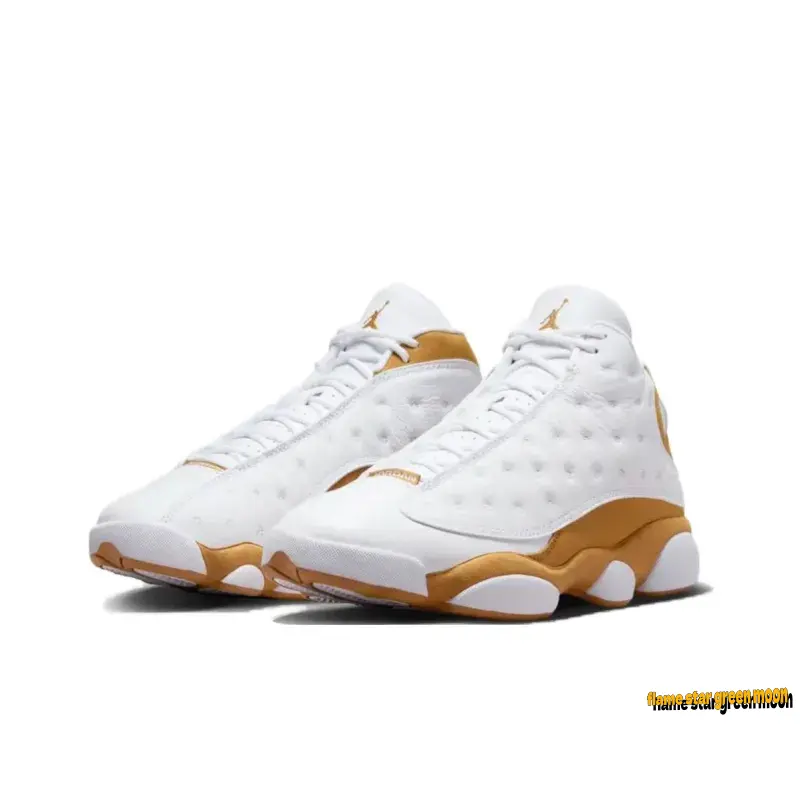 White and Wheat High-Top Retro Basketball Shoes with Full-Grain Leather Upper, Wheat Midsole