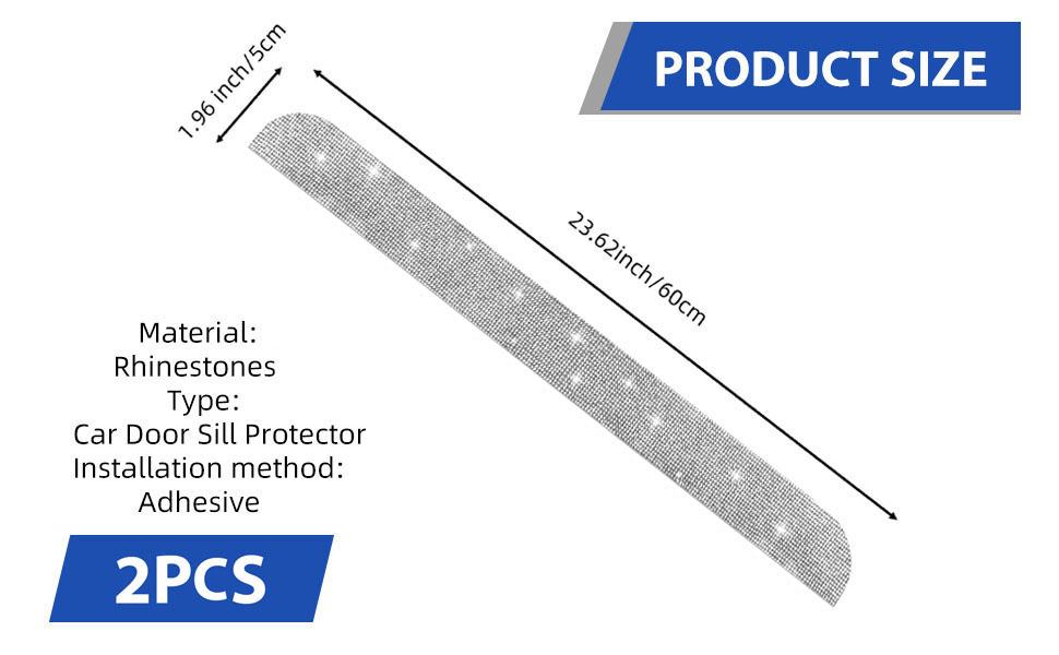 NETEPEM Bling Car Door Sill Protector 2PCS Car Door Edge Guard Rhinestones Door Threshold Protection 23.62x1.96 inch Anti-Scratch Strip Sticker Universal Bling Car Accessories(Silver)