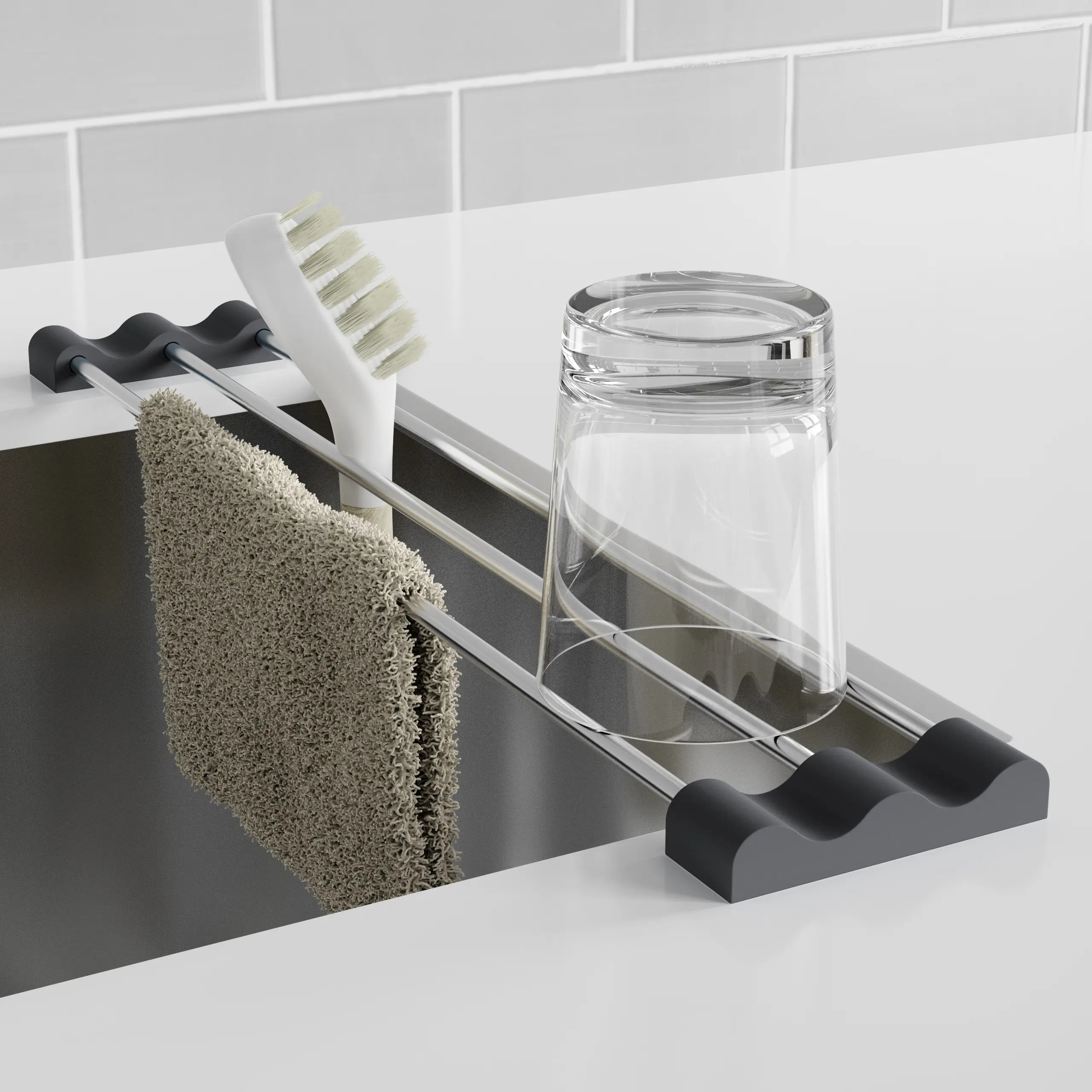 Tomorotec Adjustable Over-The-Sink Kitchen Rack Shelf - Durable Sturdy Organiser, Stainless Steel-Silicone Holder for Dishcloths, Sponges, Brushes, Expandable Rectangle Metal Storage