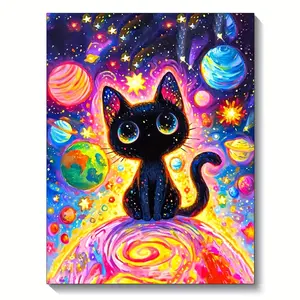 1 Piece DIY Diamond Painting Kit For Adults Beginner Anime-Themed Planet Cat Art Diamond Embroidery Mosaic Art Cross Stitch Set Home Wall 12X16inch