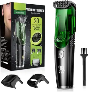 Vacuum Beard Trimmer for Men, Beard and Mustache Trimmer for Men with Adjustable Length Comb (1–20mm), IPX6 Waterproof Built-in Electric Trimmer for Beard, Mustache, and Stubble.