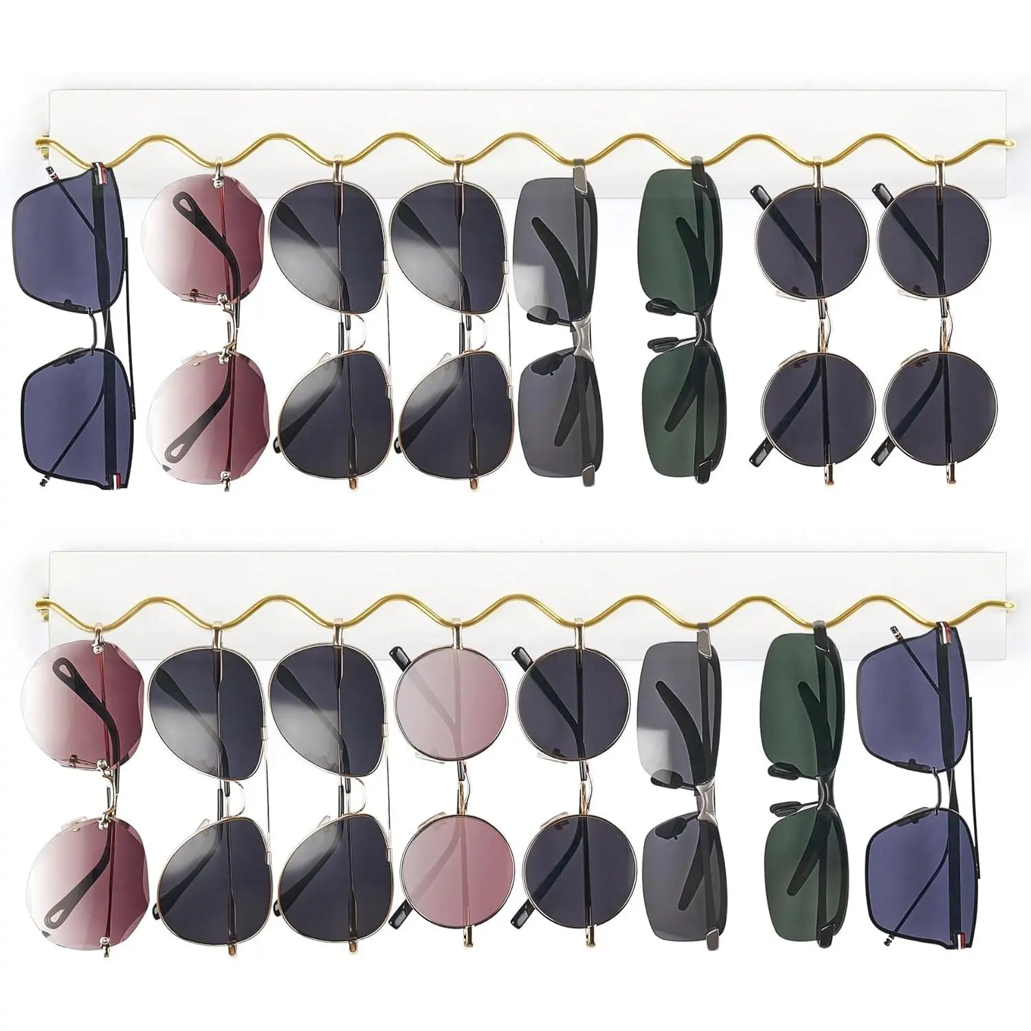 2 Pack Wall Mounted Sunglasses Organizer  Sunglass Holder for Wall Modern Eyeglass Storage Hanging Eyewear Display  Rack for Entryway Living Room Bedroom, White