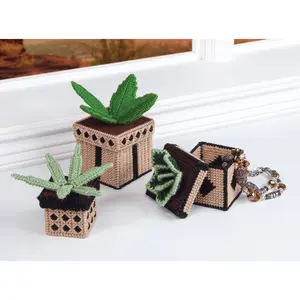 Succulent Keepsake Plastic Canvas Boxes