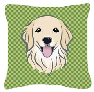 Green Checkered Golden Retriever   Canvas Fabric Decorative Pillow BB1137PW1414