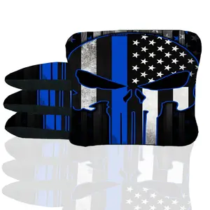 Blue Line Skull Cornhole Bags