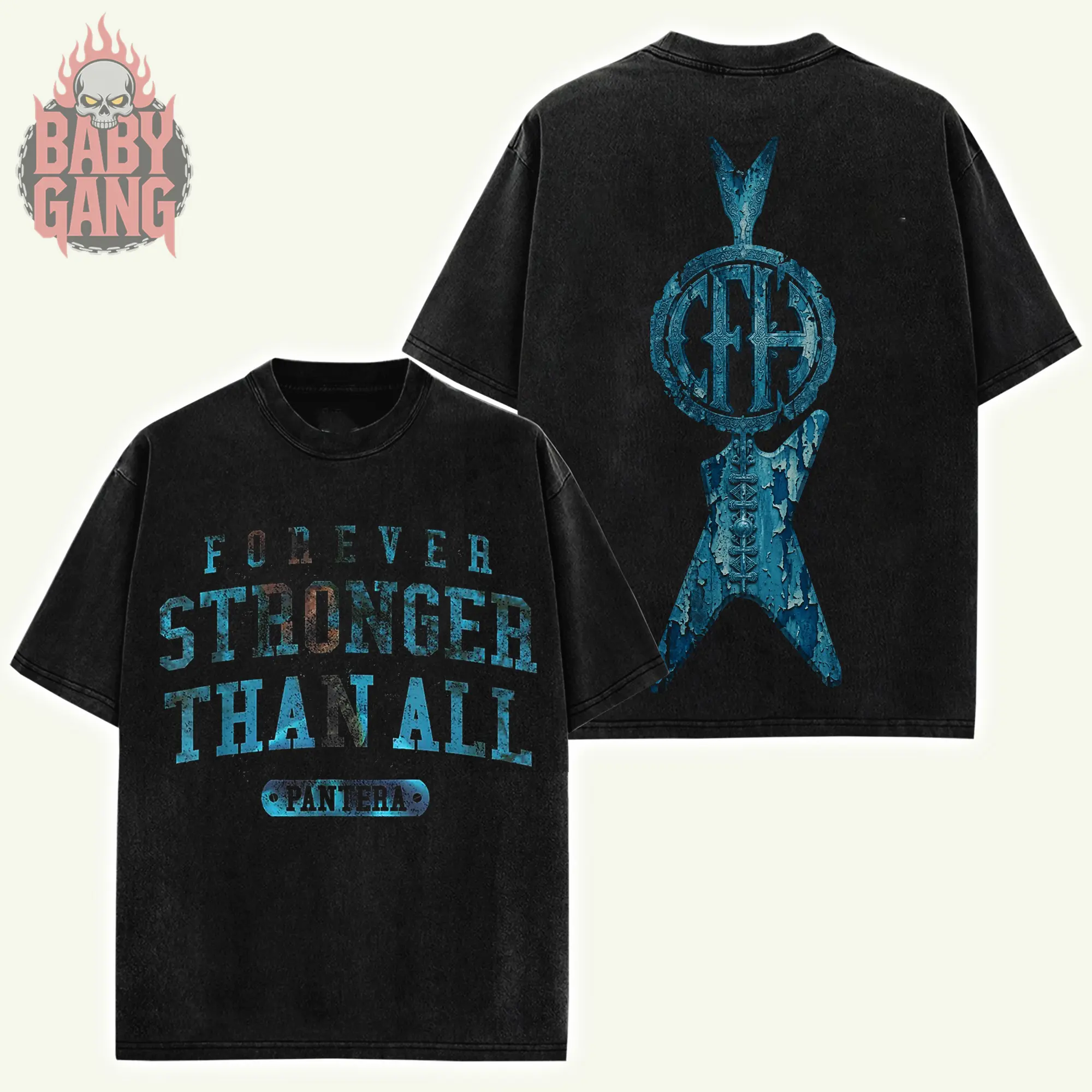 [Baby Gang] Pantera Band Forever Stronger Than All Heavy Metal Washed Shirt Unisex Oversize Groove Metal Rock Band Cotton T-shirt Gift For Rock Music Lovers Groove Metal, Vintage 90s Graphic Tees Graphic Streetwear T-shirt