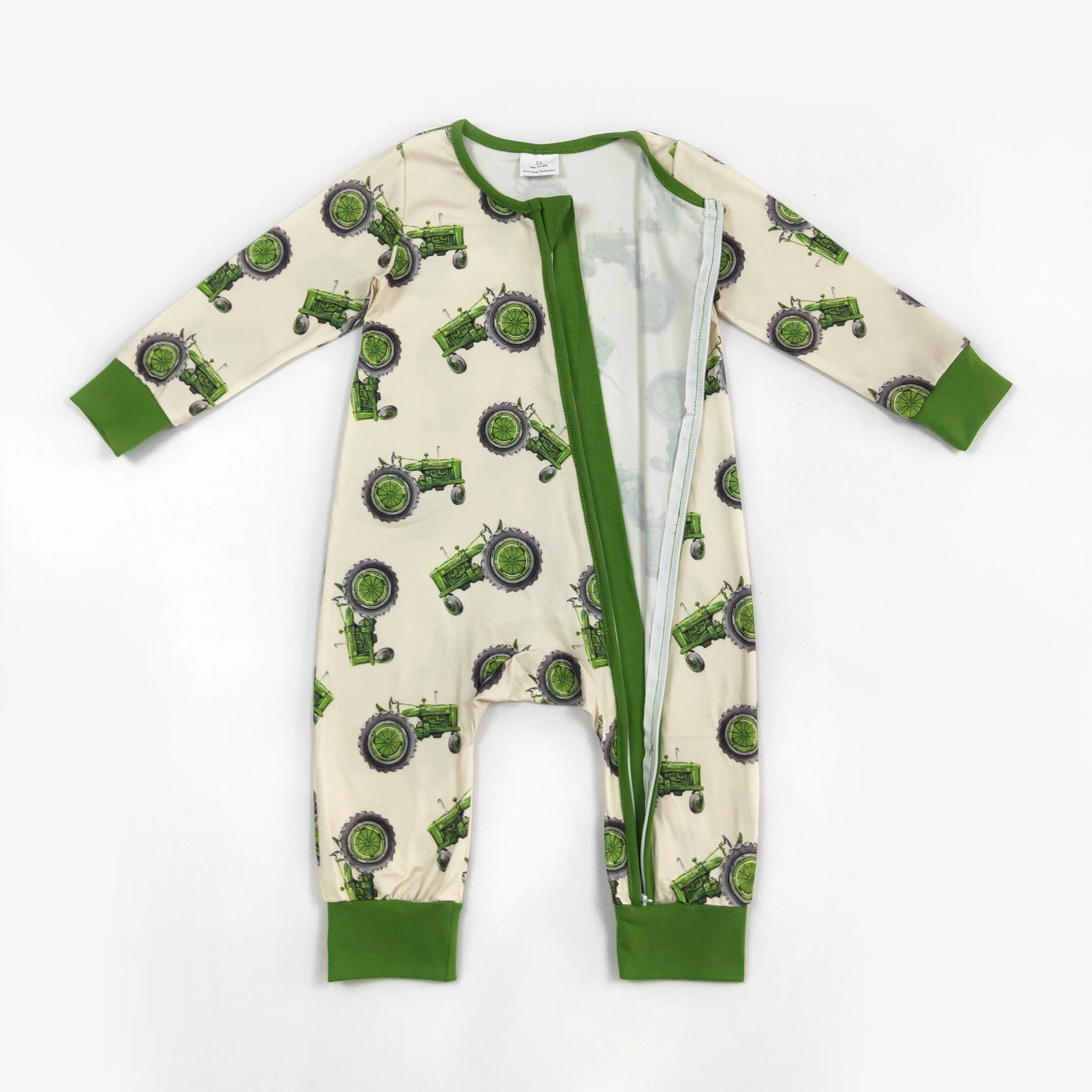 Green tractor Print Long Sleeve OnePieces