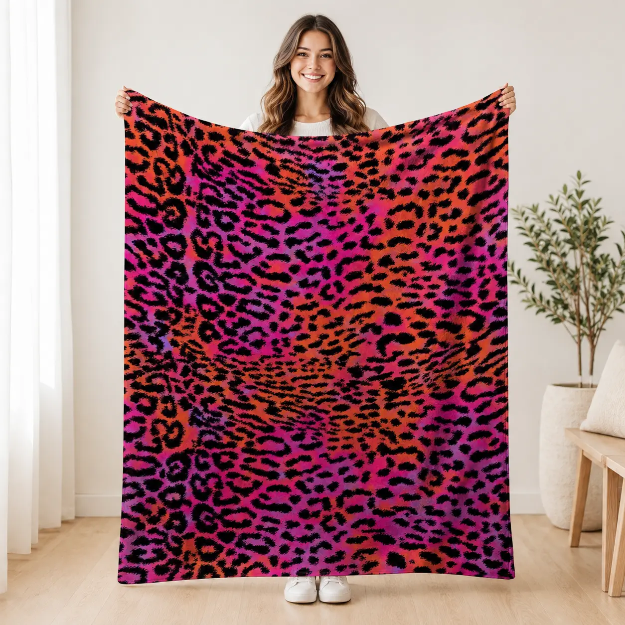 2D Pink Leopard Print Throw Blanket, Soft Flannel Animal Print Blanket, Y2K Aesthetic Home Decor Blanket for Bedroom, Couch, Dorm Room and Gift