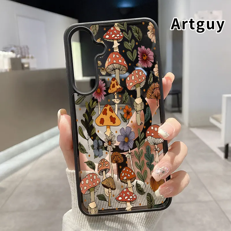 Magnetic Phone Case Supports Wireless Charging Case compatible with Samsung Galaxy S26 S23 Ultra S24 Plus FE S25 S22+ Fashion flower mushroom Pattern Non-Yellowing Shockproof Clear Slim Protective Softcase Transparent Acrylic Cover