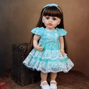 KEIUMI Reborn Baby Dolls - Birthday and Christmas Gift for Kids, 22 inch Full Body Silicone Realistic Baby Girl with Light Brown Hair & Acrylic Eyes, Blue Princess Dress Set with Shoes & Accessories, Gift for Girls 3+