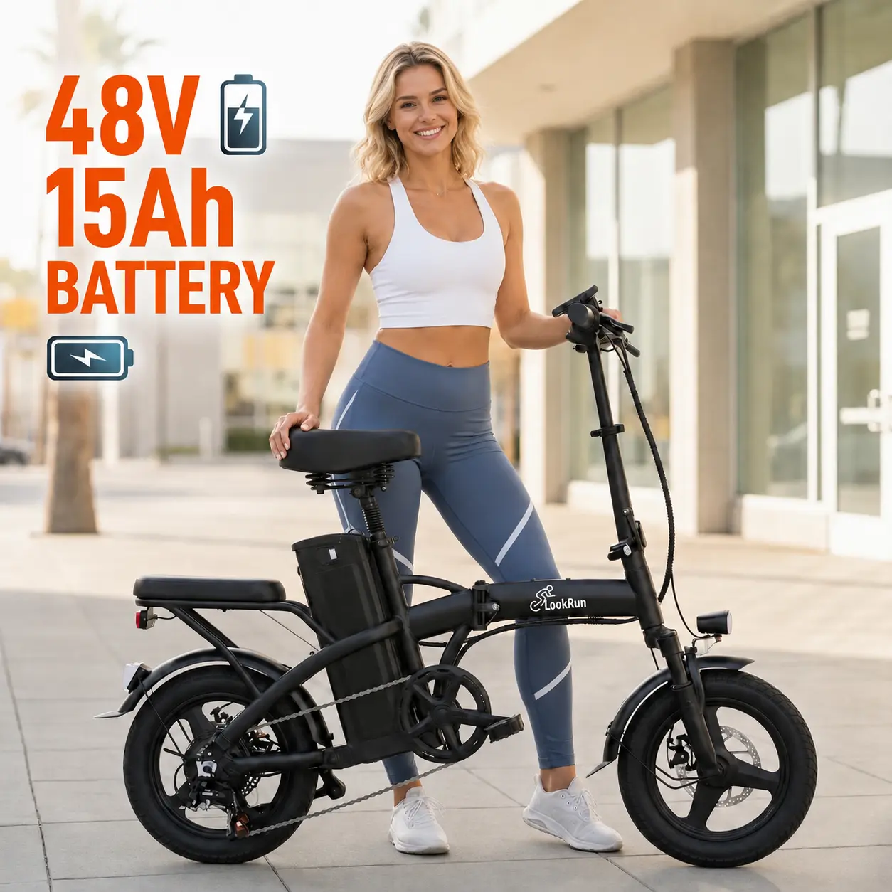 LookRun G11 Foldable 2-Seat Adult E-Bike, 650W Peak, 20 MPH Top Speed, 28 Mi Range, 48V 15AH Battery, 45 NM Torque, Rear Disc Brake with Suspension, for Commuting & Outdoor Cycling