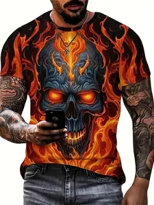 New Arrival 2026 Men's Novelty Skull Pattern T-Shirt Comfortable 3D Printed Slightly Stretchy Crew Neck Short Sleeve Tee Perfect for Summer Outdoor Activities Easter Valentine's Day Thanksgiving Father's Day Gift