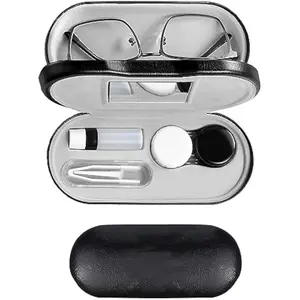 2 in 1 Contact Lens Travel Case, Double Sided Portable Kit with Tweezers & Remover Tool, Dual Use for Contact Lenses & Glasses Case