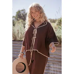 Dalton Tie Top - Brown Cream