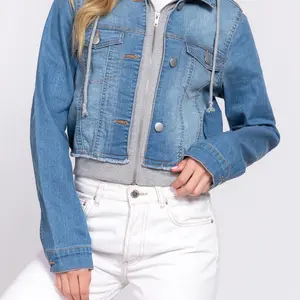 Long Slv Terry Hoodie Denim Jacket