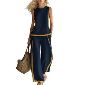 2026 Linen Blend Two Piece Set for Women Sleeveless Color Block Top Wide Leg Pants Set Casual Summer Outfit #   LinenSet #   WideLegPants #   ColorBlock #   SummerOutfit #   BohoFashion #   CasualWear #   Outfit of the Day #   WomensFashion