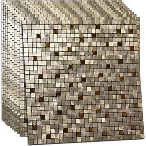 10- Peel and Stick Backsplash for Kitchen Aluminum 3D Wall Sticker Panel Self-Adhesive Metal Mosaic Tile (11.41"x11.41" Bronze)