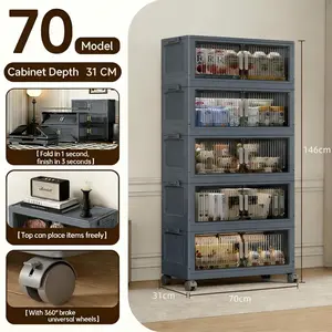 5-Tier Stackable Plastic Storage Bins with Lids, Collapsible Closet Organizers with Wheels for Living Room, Office, Dorm