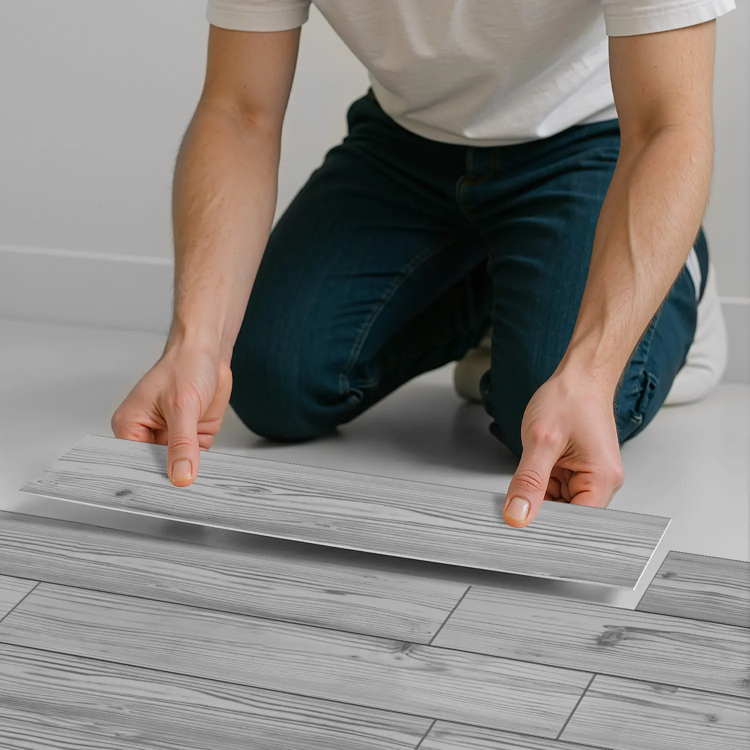 12PCS/24PCS CFT Crystal Irregular Marble Series Long Strip Tile Stickers (Matte) | PVC+PE Foam Light Grey Wood Look, Waterproof Oil-Proof Wall & Floor Decals for Kitchen Bathroom Ceiling Old Wood Walls Home Decor