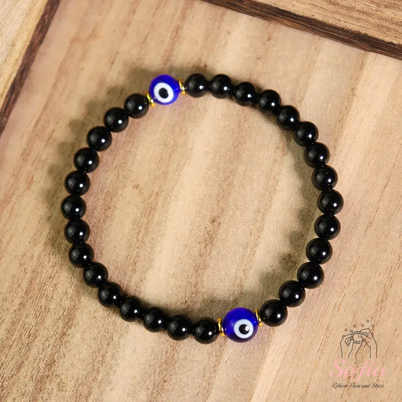 2-Pack Blue Evil-Eye Bracelets & Bangles - Kabbalah-Inspired Spiritual Charm, Black Gemstone, Protection Luck Healing Friendship Jewelry Gift for Her/Him