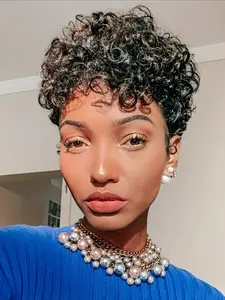 Human Hair Wig Women's Short Curly Hair Wig , Y2K Style Daily Casual Party Halloween Wig , 150% Density , 6 Inch Full Machine  Made Wig, Curly Wigs