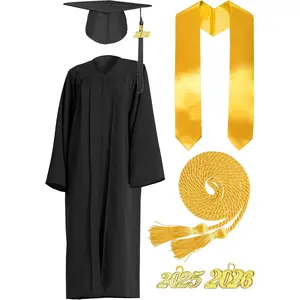 Matte Graduation Cap and Gown 2026+2025 Tassel Set with Honor Cord Graduation Stoles for High School College Bachelor