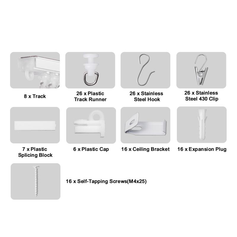 VEVOR Ceiling Curtain Track Set,  9.9 FT/3 Meter, Self Adhesive, No Drill Ceiling Track System for Curtains, Room Divider Curtain Track Ceiling Mounted for Living Room with Hooks and Hardware, White