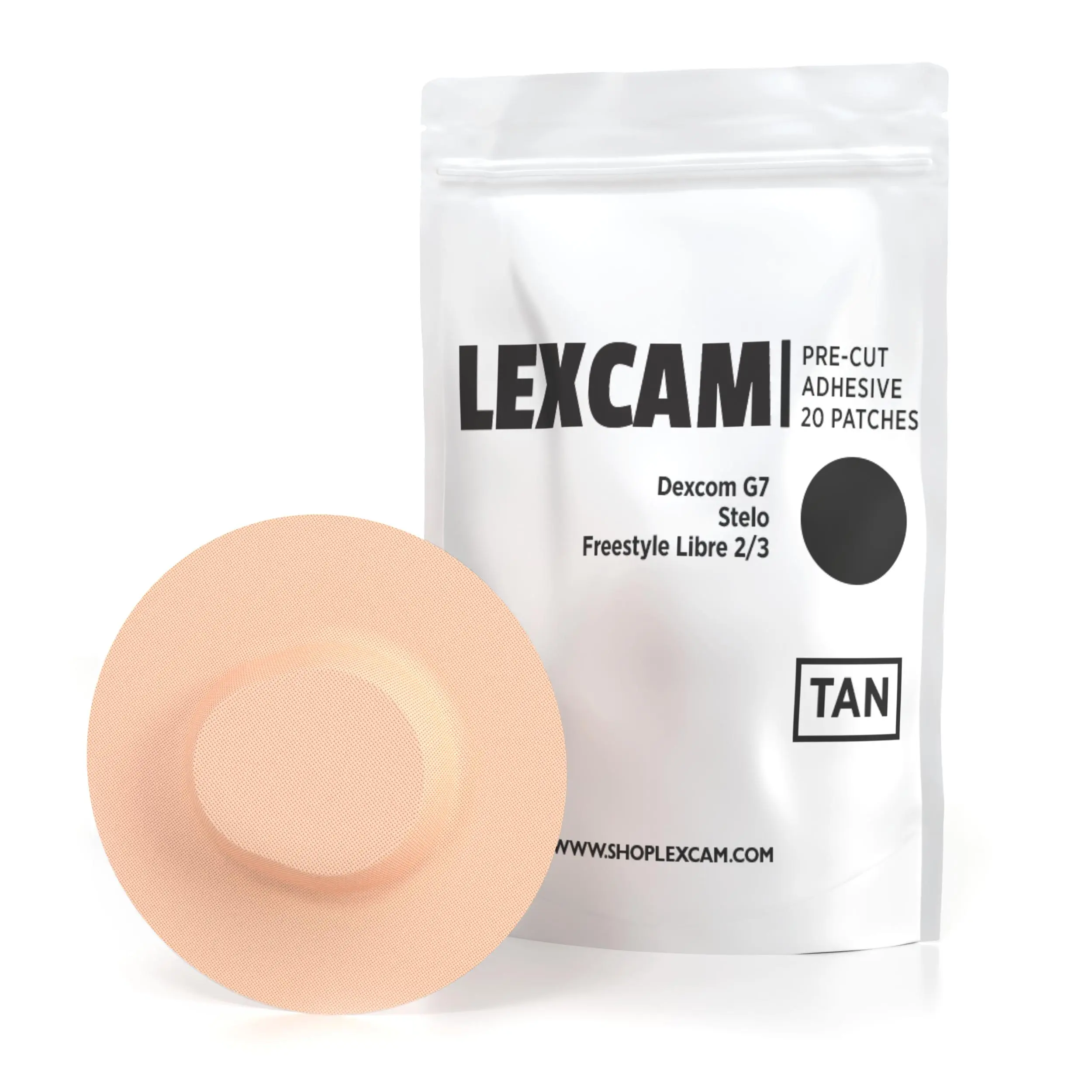 Adhesive Patches for Dexcom G7, Stelo & Freestyle Libre 2/3 – Waterproof, Hypoallergenic CGM Overpatches – Pre-Cut, Anti-Slip Patch Tape – Tan, 20 Patches