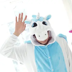 Cute Cartoon Blue / Rose Red Unicorn Flannel Onesies Pajamas Halloween Cosplay Costume Adult Kids One Piece Sleepwear Jumpsuits