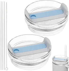 40oz Tumbler Lid Compatible for , 2 Pack Replacement Tumbler  Fit for  Quencher 2.0 Tumbler 40 OZ, with Straws and Cleaning Brush (Fog Blue)