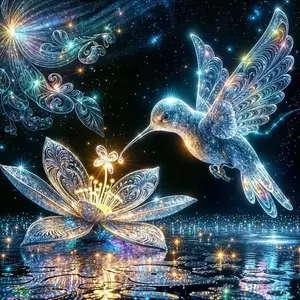 5D DIY Full Drill Round Diamond Painting - Diamond Art Craft Kit, Hummingbird Flower Mosaic, Canvas DIY Decor, Home Wall Decoration, Suitable for Halloween, Christmas, Birthdays, and Anniversary Gifts, Diamond Painting Kits