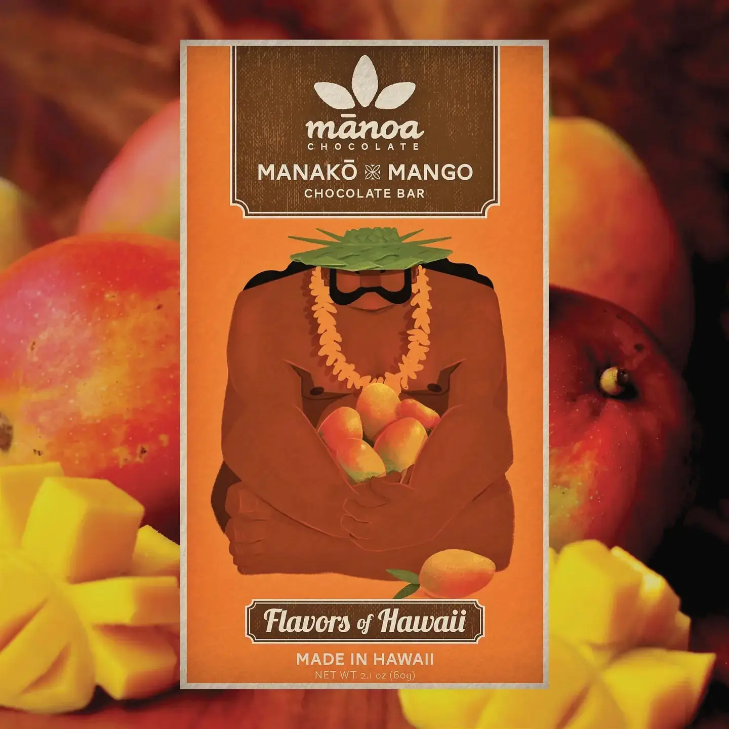 Manoa Chocolate Manako Mango Single Bar - Artisanal Craftsmanship Tropical Fruit Snack, Low Cholesterol Individual Bar for Enthusiasts
