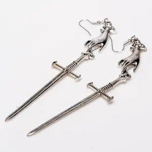 Mystical Sword Earrings - Unisex Drop Earrings, Durable Alloy Material, 6.5 Inch Length, Bold & Elegant Design