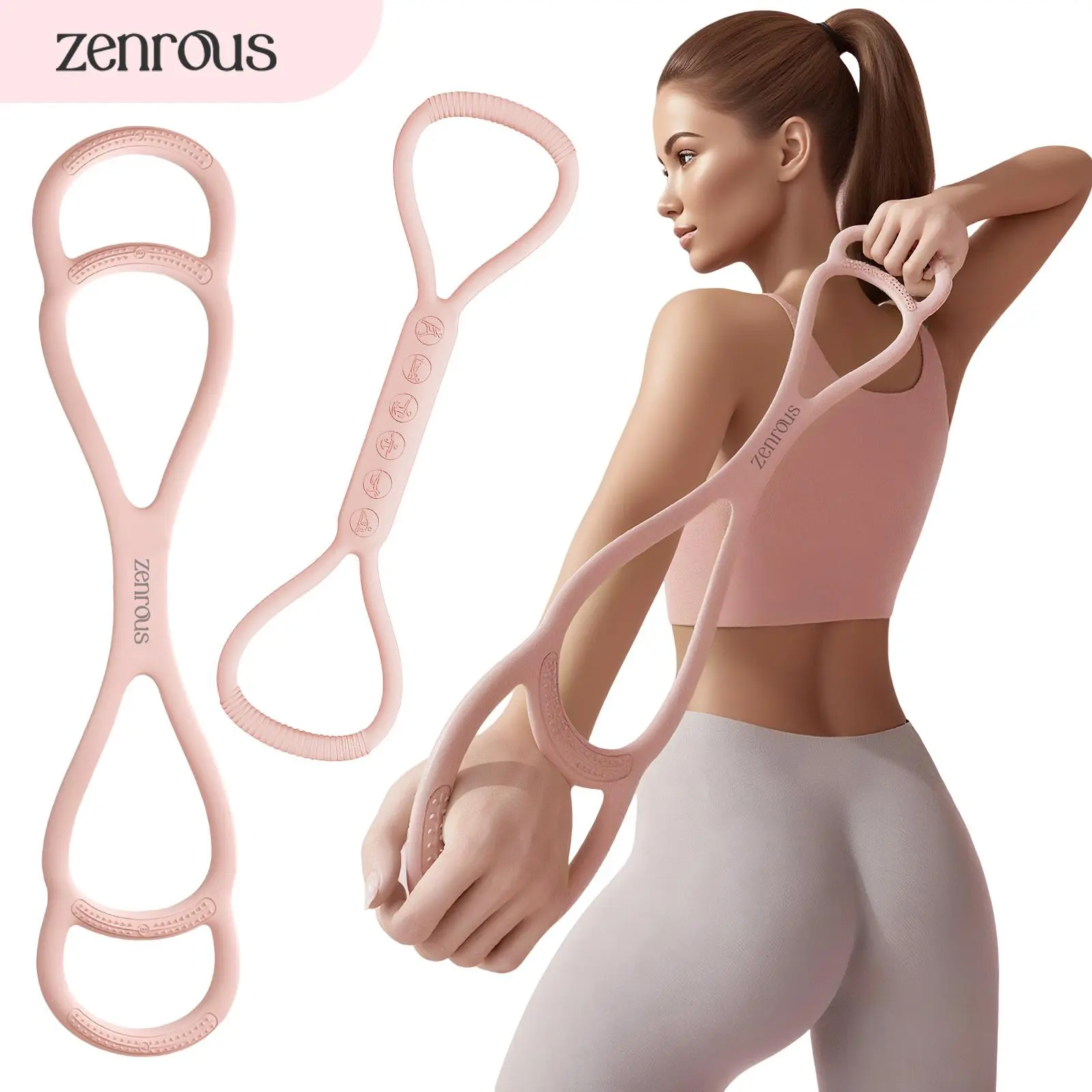 Mother's Day 2.0 ZENROUS Upgraded Version, 8 Exercise Bands, 15-25LBS, 3 Levels of Resistance, 8-Shaped Resistance Band, Elastic Band, Ideal for Arms, Shoulders, Back & Leg Stretching, Full Body Fitness Equipment, Portable for Home Use Workout Accessories