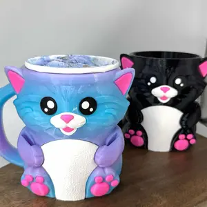 Frosty Whiskers Cat Ice Cream Pint Holder 3D Printed Kitty Collectable Many Different Colors Kitchen Christmas Gift Winter Friend