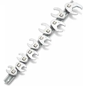 3/8" Drive Flare Nut Wrench Set, 10 Pieces, 3/8”-1”, Chrome-Plated Steel SAE Crowfoot Flare Nut Wrench With Clip-on Storage Rail, Ideal for Nut Removal, Automotive Repair in Hard-To-Reach Areas